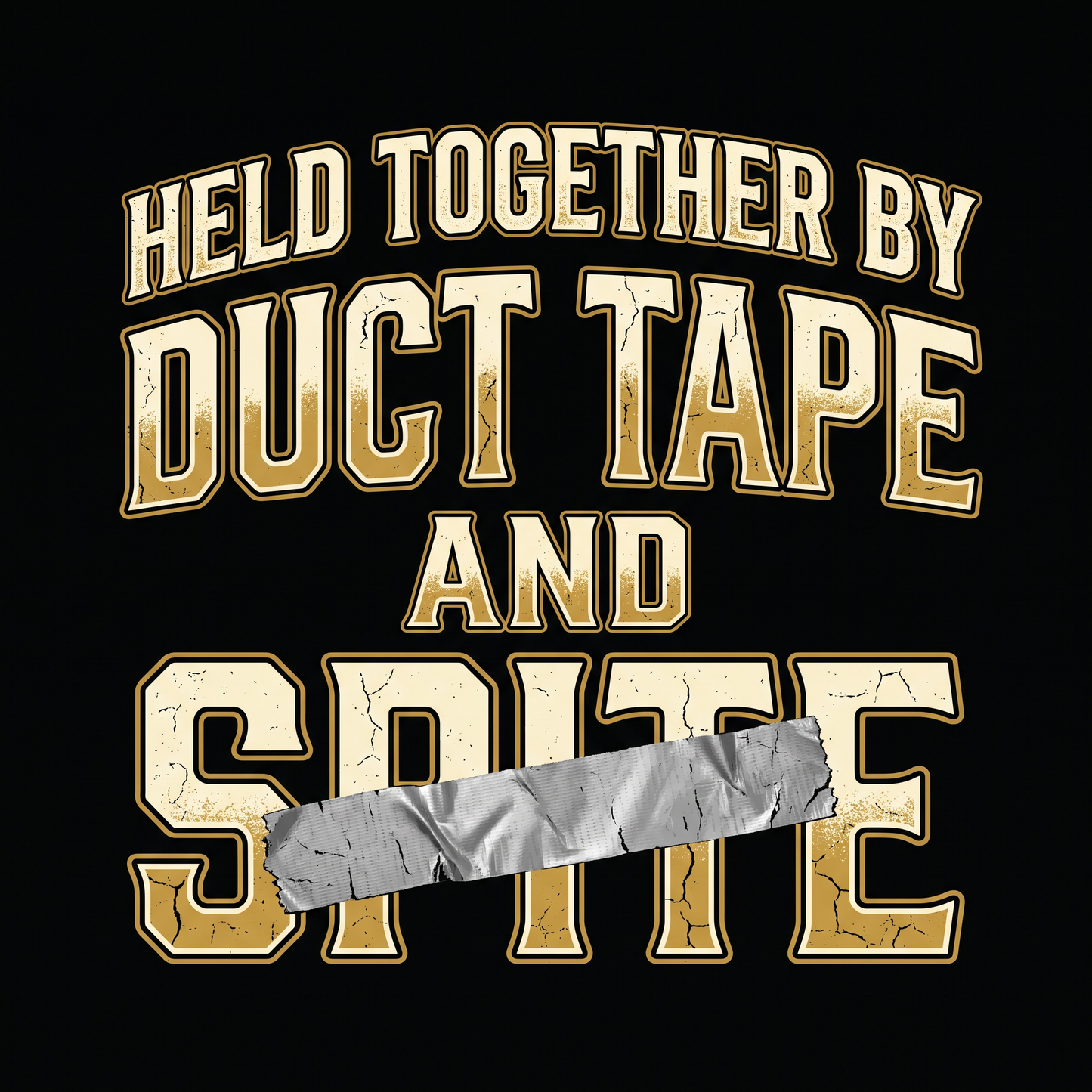 Held Together by Duct Tape and Spite T-Shirt — Funny DIY Fixes Tee