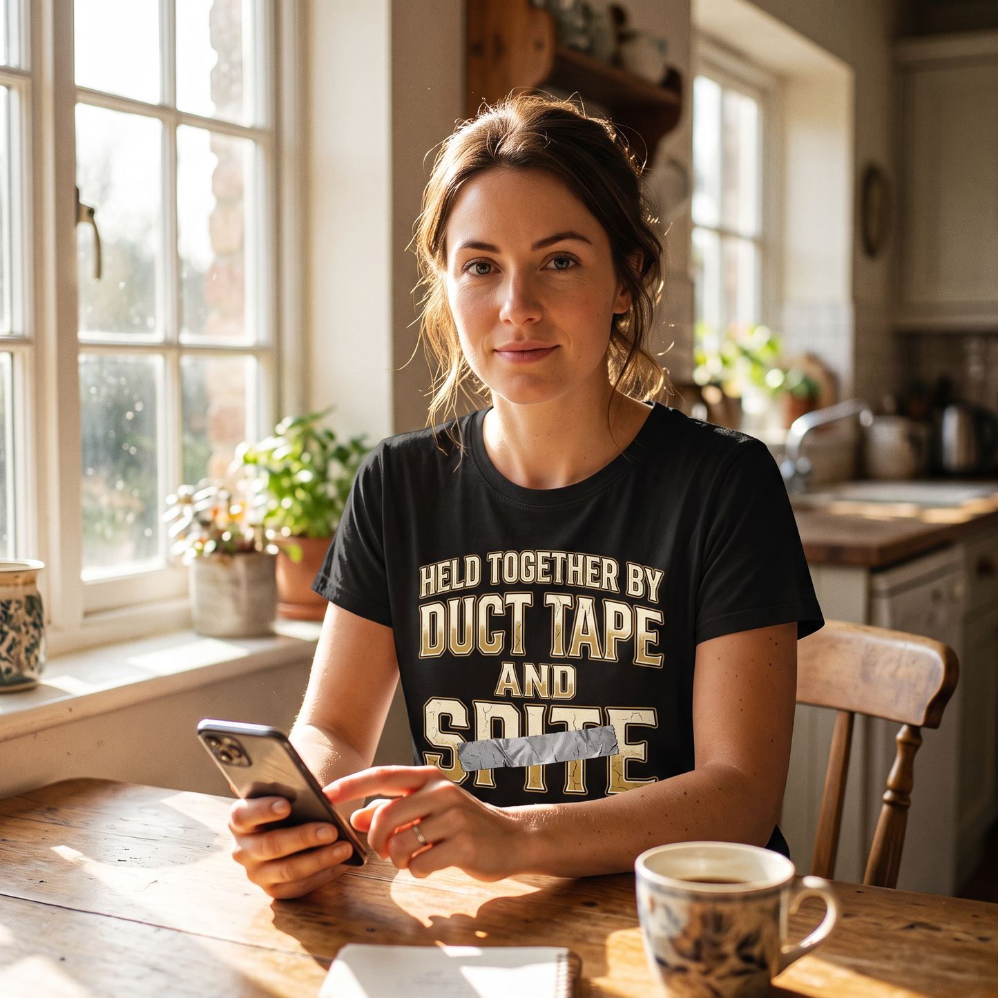 Held Together by Duct Tape and Spite T-Shirt — Funny DIY Fixes Tee