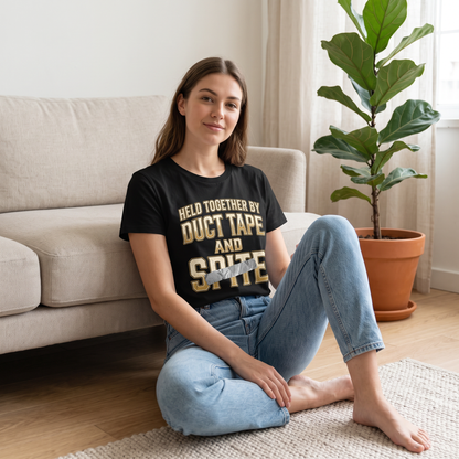 Held Together by Duct Tape and Spite T-Shirt — Funny DIY Fixes Tee